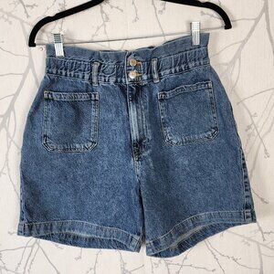 Pull & Bear Vintage Wash Rigid Denim Elastic Waist Paperbag Shorts
